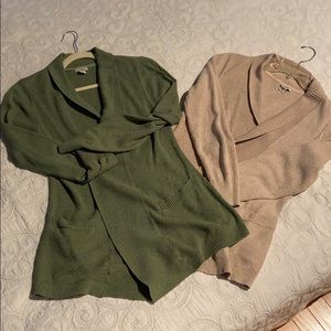 2 LL Bean XS open-front pocket cardigans